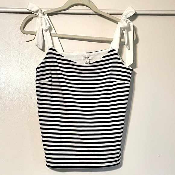 J. Crew Stripe Tie Shoulder Tank Top Size S Blue White Lined Cotton - Picture 4 of 7